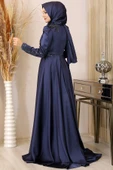 Karaca Önü Drapeli Aplikli Tesettür Abiye Lacivert thumbnail 4