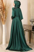 Karaca Önü Drapeli Aplikli Tesettür Abiye Zümrüt thumbnail 3