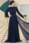 Kübra Tesettür Abiye Lacivert thumbnail 1