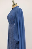 Kolları Pelerinli Ezgi Tesettür Abiye İndigo thumbnail 4
