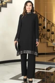 Umay Şifon Tunik Pantolon İkili Tesettür Takım Siyah thumbnail 1