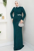 Puantiye Desenli Hayal Tesettür Abiye Zümrüt thumbnail 4