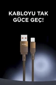 Torima U18 Kahverengi USB İle Lightning Şarj ve Data Kablosu thumbnail 4
