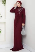 Eylül Tesettür Abiye Bordo thumbnail 1