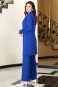 Parla Uzun Ceket Pantolon İkili Tesettür Takım Saks thumbnail 3