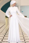 Kübra Tesettür Abiye Beyaz thumbnail 1
