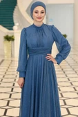 Kübra Tesettür Abiye İndigo thumbnail 2