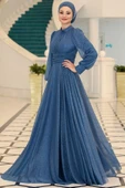 Kübra Tesettür Abiye İndigo thumbnail 3