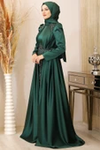 Karaca Önü Drapeli Aplikli Tesettür Abiye Zümrüt thumbnail 4