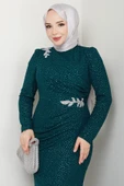 Puantiye Desenli Hayal Tesettür Abiye Zümrüt thumbnail 2