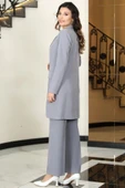 Parla Uzun Ceket Pantolon İkili Tesettür Takım Gri thumbnail 3