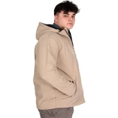 Büyük Beden Erkek Kapüşonlu Mont Waterproof Softshell 21235 Bej - 2