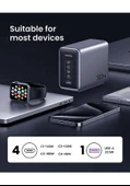 Ugreen Nexode 300w Gan 5 Portlu Hızlı Şarj Cihazı Istasyonu, 4xusb-c, 1xusb-a, Gri - 90903b - 2