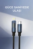 Torima U22 Siyah Type-C to Lightning 27W Hızlı Şarj Kablosu LED Ekranlı Dayanıklı Örgü Kablo thumbnail 3