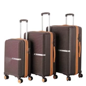 MÇS 3lü Set Kırılmaz Silikon Seyahat Valizi Bavulu V374 Kahve/Şamp - 1