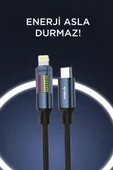 Torima U21 Siyah Type-C to Lightning 27W Hızlı Şarj Kablosu LED Ekranlı Dayanıklı Örgü Kablo thumbnail 4