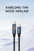 TORIMA U21 Siyah Type-C to Type-C 60W Hızlı Şarj Kablosu – LED Ekranlı, Dayanıklı Örgü Kablo thumbnail 3