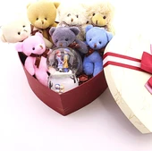 Sevgiliye En Tatlı Hediye Seti Peluş Ayıcık Kalpli Kutuda 7 Mini Peluş Ayıcık Işıklı Kar Küresi Seti - 3