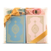 İkili Kuran + Seccade + Tesbih + Zikirmatik + Esans Hediye Seti (Pembe-Mavi, Çanta Boy, 99lu+33lü) - 1