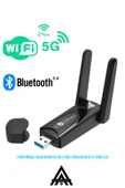 1300 Mbps Usb WiFi 6 Adaptör 2.4G+5G ve Bluetooth 5.4 Tak Çalıştır Çift Antenli Wifi Dongle thumbnail 1