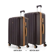 MÇS Bavul Büyük ve Orta 2li Set Silikon Valiz V305 Kahve/Şampanya - 1