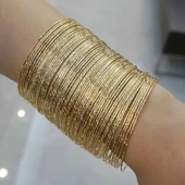 Lisa 3 Adet 14K Altın Kaplama Kadın Bilezik Gül Altın Renk Kadın Ajda Bilezik - 2