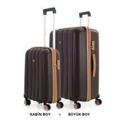 MÇS Bavul Büyük ve Kabin 2li Set Silikon Valiz V305 Kahve/Şamp - 1