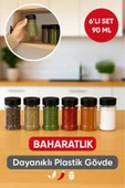 6’lı Dayanıklı Plastik Baharatlık Seti – Şeffaf Gövde, Siyah Kapak, Düzenli Mutfaklar İçin 90 ml thumbnail 1