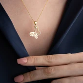 Vaoov 925 Ayar Gümüş Çiçek Desenli Taşlı Kelebek Kolye thumbnail 4