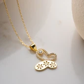 Vaoov 925 Ayar Gümüş Çiçek Desenli Taşlı Kelebek Kolye thumbnail 5