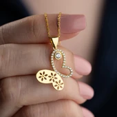 Vaoov 925 Ayar Gümüş Çiçek Desenli Taşlı Kelebek Kolye thumbnail 1