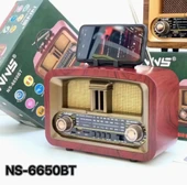 NS-6650 Büyük Boy Telefon Tutma Aparatlı Retro Ahşap Tasarım Bluetooth Hoparlörlü Radyo Fm/am thumbnail 3