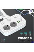 Akım Korumalı 2 li Ayrı Anahtarlı Priz, 2x Priz, 3x Usb, 1x Type-c, 2 Mt Kablo, Hızlı Şarj - 2