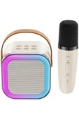 Karaoke Kablosuz Hoparlör Mikrofonlu Rgb Işıklı Bluetooth Speaker Tf Kart/usb Beyaz - 2