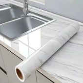 Mermer Desenli Mutfak Duvar Kağıdı Sticker - 5m X 60cm: Su Ve Yağa Dayanıklı, Yüksek Sıcaklık Esnekliğine Sahip Tezgah, Dolap, Ocak Yenileme Folyosu T10 - 3