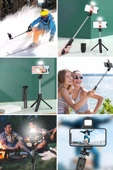 Kendiliğinden Işıklı Masaüstü Tripod Olabilen Telefon Tutuculu Kablosuz Kumandalı Selfie Çubuğu thumbnail 8