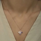 925 Ayar Gümüş Mix Taşlı Umut Çiçeği Gümüş Kolye T6020 (599599) thumbnail 4