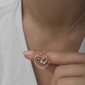 925 Ayar Gümüş Rose Birleşmiş Kalpler Kadın Kolye T6581 (599599) thumbnail 5