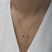 925 Ayar Gümüş Rose Birleşmiş Kalpler Kadın Kolye T6581 (599599) thumbnail 3