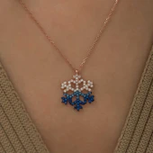 925 Ayar Gümüş Mavi Taşlı Kar Tanesi Kadın Gümüş Kolye T5152 (599599) thumbnail 2