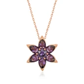 925 Ayar  Gümüş Rose Mor Çiçek Kolye T5160 (599599) thumbnail 1