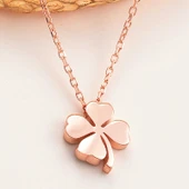 925 Ayar Gümüş Rose Dört Yapraklı Yonca Kadın Kolye T8012 (599599) thumbnail 1