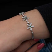 925 Ayar Gümüş Baget Çiçek Desenli Kadın Bileklik T8567 (599599) thumbnail 5