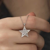 925 Ayar Gümüş Baget Taşlı Yıldız Kadın Gümüş Kolye T5224 (599599) thumbnail 4