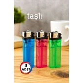 3’lü Taşlı Çakmak Seti – Renkli Gövde | Gazlı, Ekonomik ve Güvenli Kullanım - 1