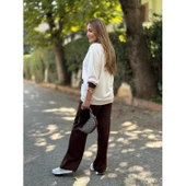 Lucky Life Kadın Uzun Kollu Ribanali Cep Detay Hırka Ve Bol Paça Pantolon Ikili Takım - 20