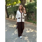 Lucky Life Kadın Uzun Kollu Ribanali Cep Detay Hırka Ve Bol Paça Pantolon Ikili Takım - 4