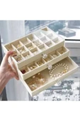 3 Çekmeceli Bölmeli faf Kadife Mücevher Takı Kutusu Küpe Yüzük Ke Düzenleyici Organizer - 1