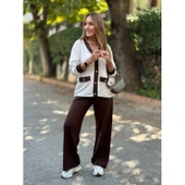 Lucky Life Kadın Uzun Kollu Ribanali Cep Detay Hırka Ve Bol Paça Pantolon Ikili Takım - 16