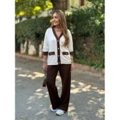 Lucky Life Kadın Uzun Kollu Ribanali Cep Detay Hırka Ve Bol Paça Pantolon Ikili Takım - 2